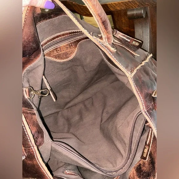 Bed Stu Leather Rockaway Shoulder Bag Crossbody Tote Teak Rustic MSRP  $345 - Picture 10 of 13